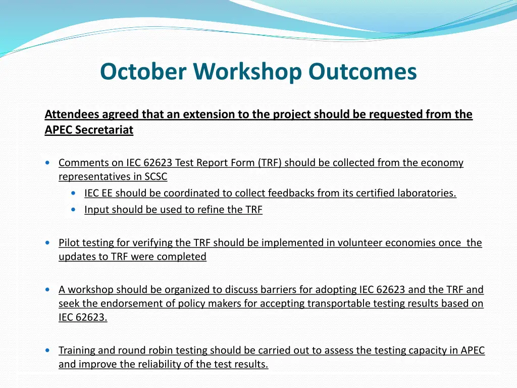 october workshop outcomes