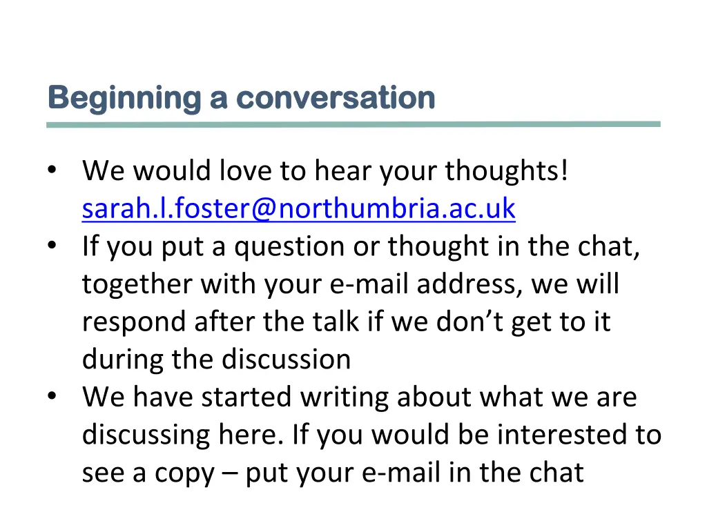 beginning a conversation beginning a conversation