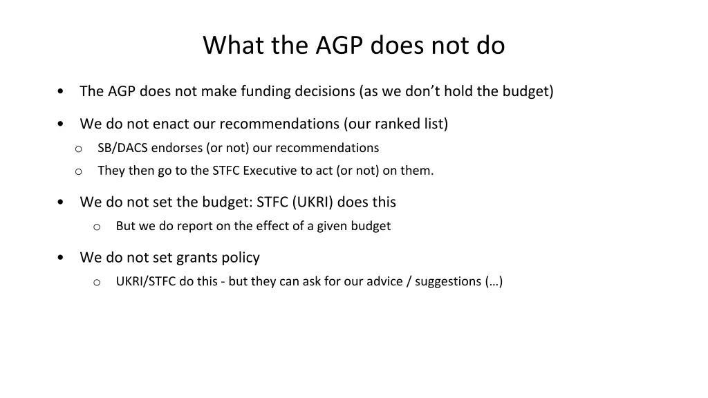 what the agp does not do