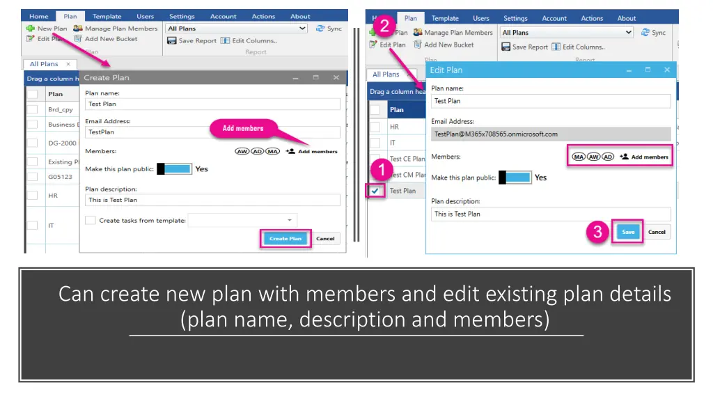 can create new plan with members and edit
