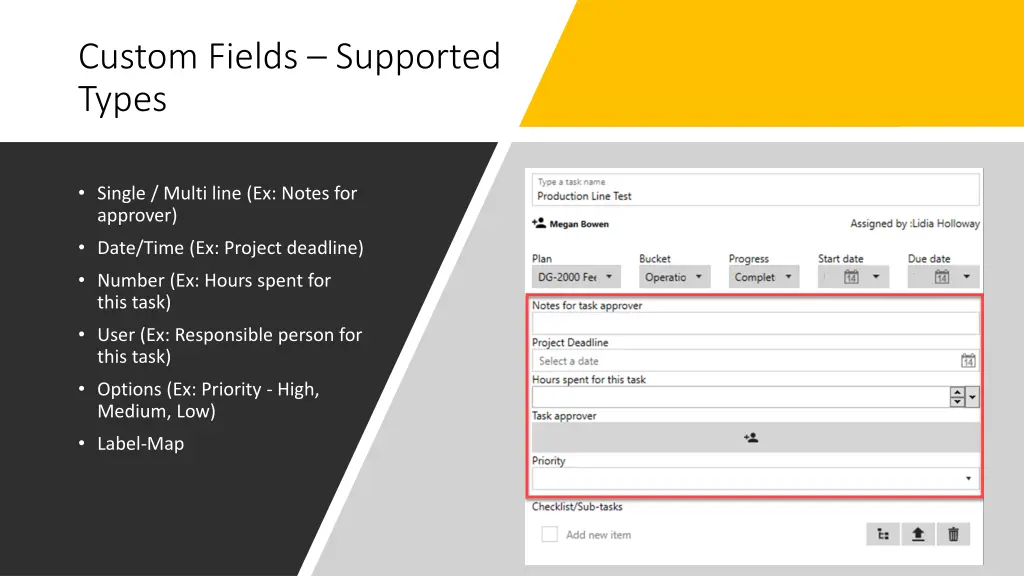 custom fields supported types