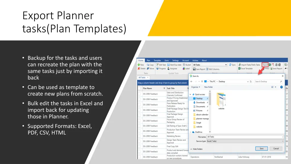 export planner tasks plan templates