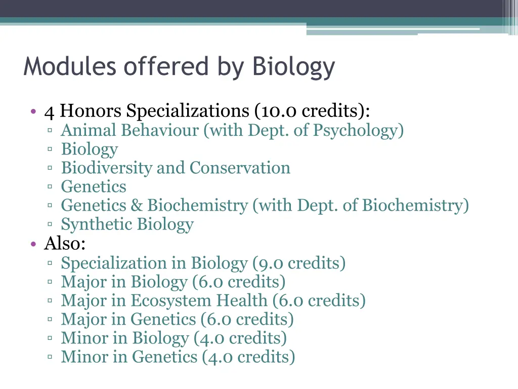 modules offered by biology