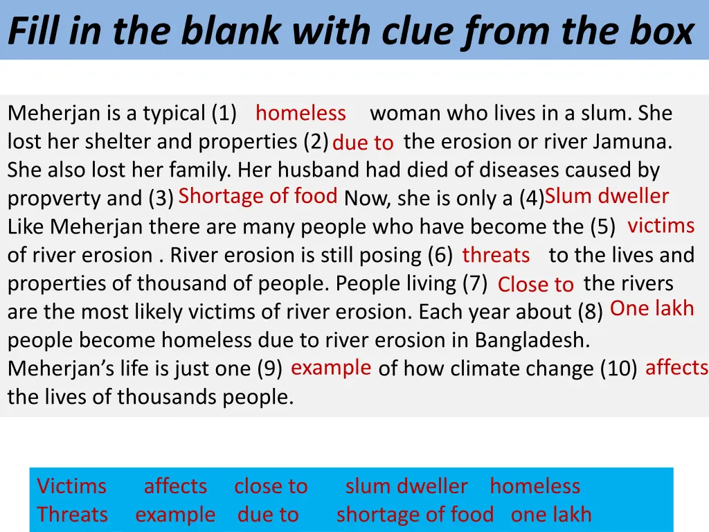 fill in the blank with clue from the box