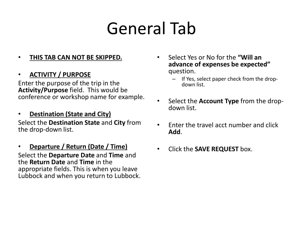 general tab