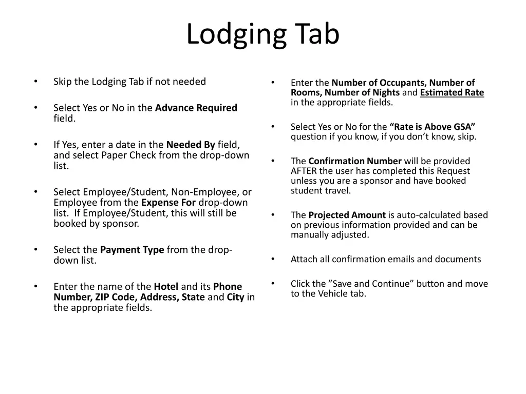 lodging tab