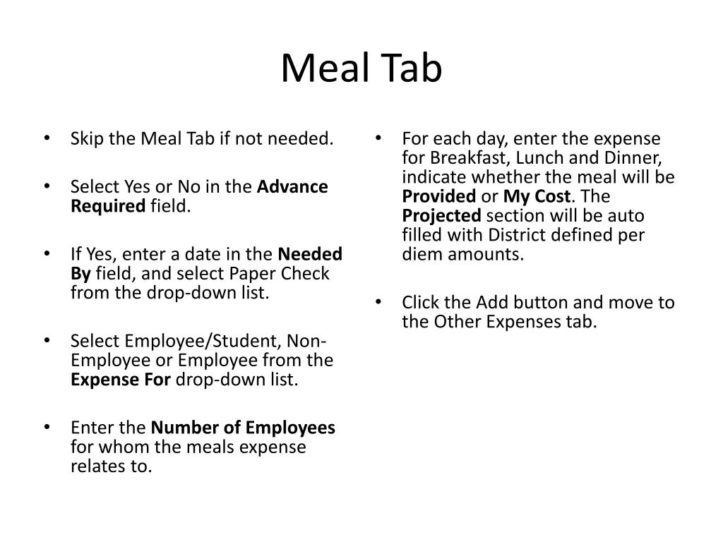 meal tab