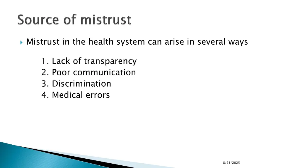 mistrust in the health system can arise