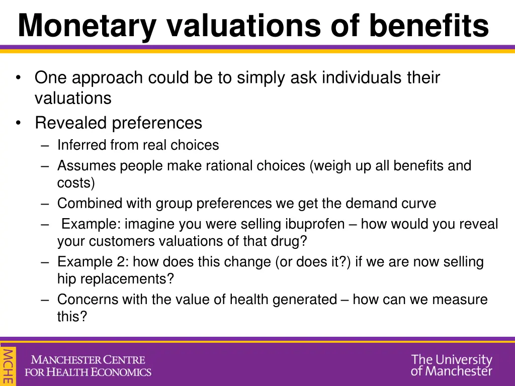 monetary valuations of benefits