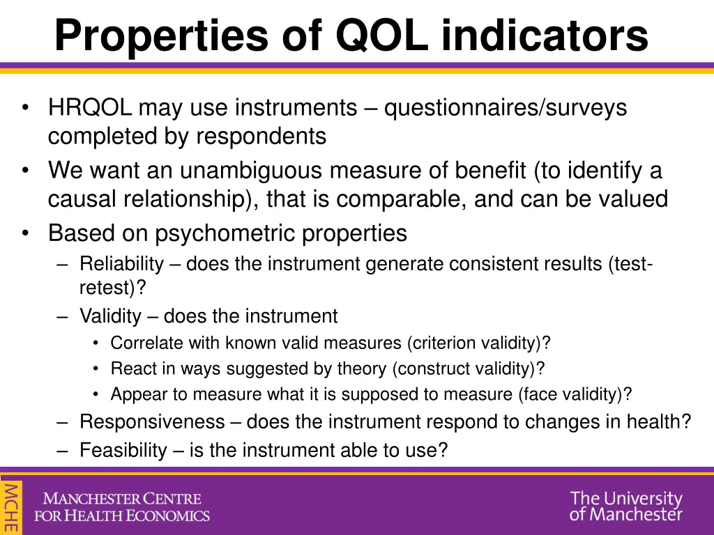 properties of qol indicators