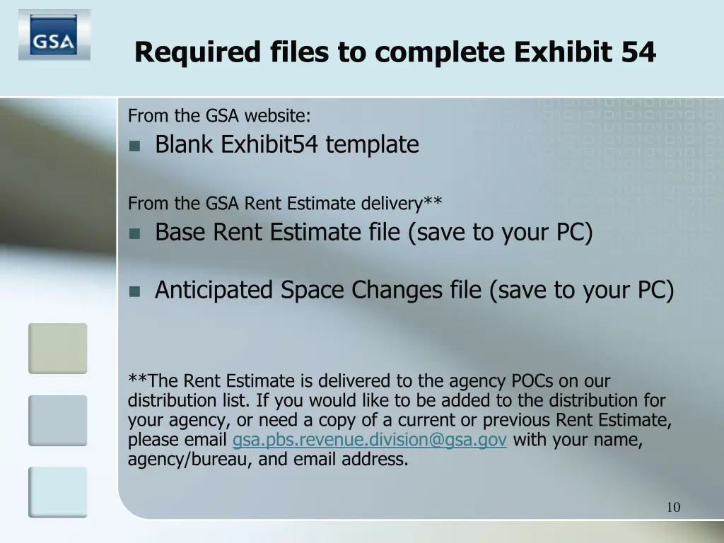 required files to complete exhibit 54