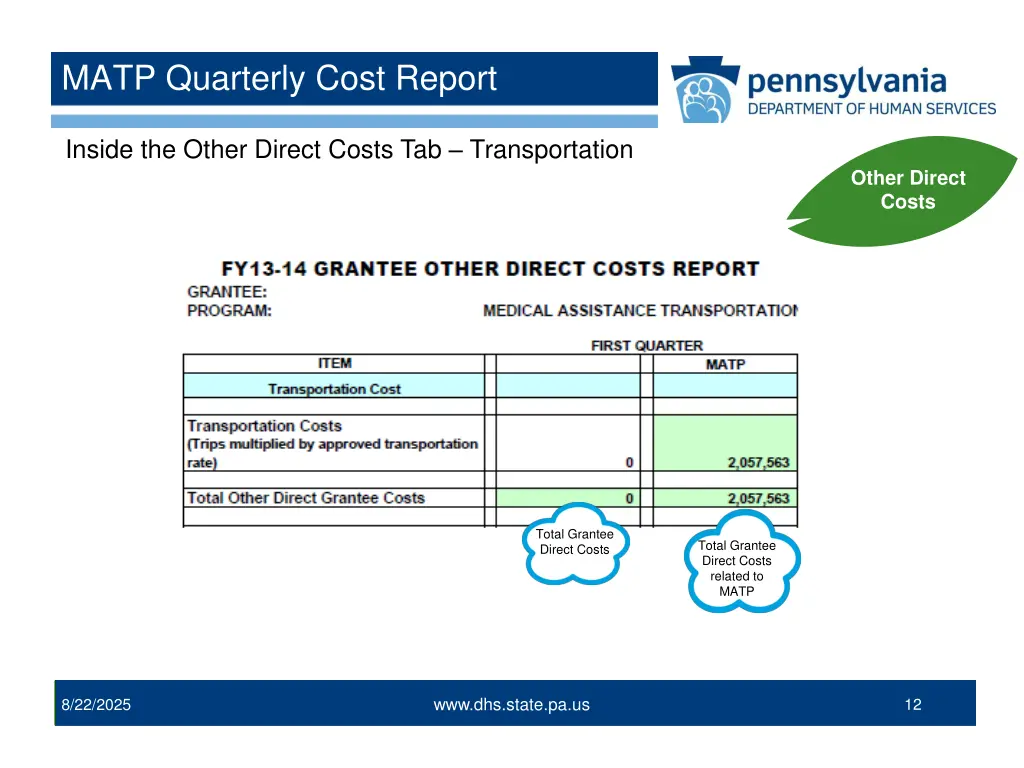 matp quarterly cost report 9