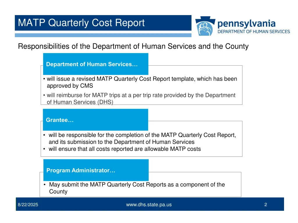matp quarterly cost report