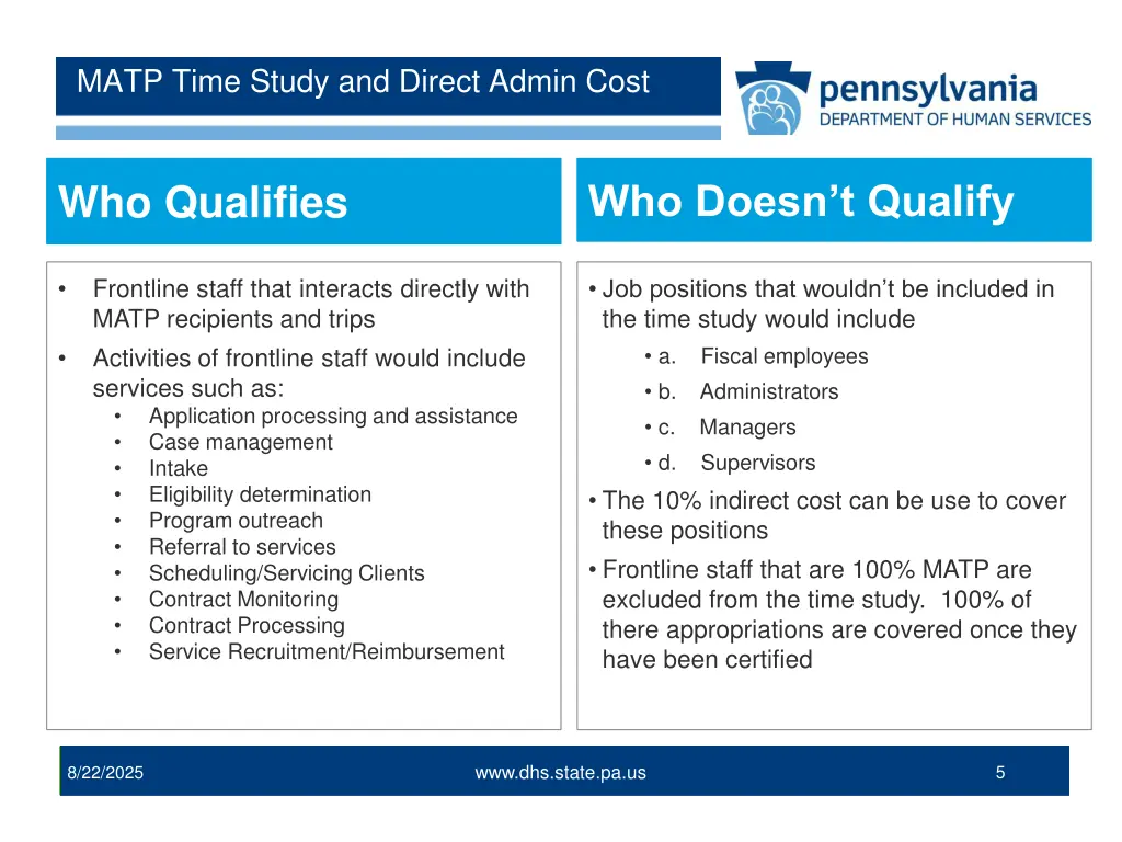 matp time study and direct admin cost