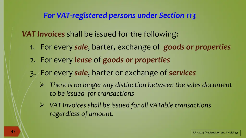 for vat registered persons under section 113