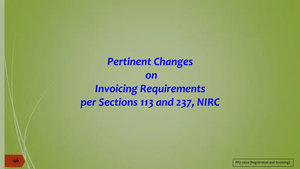 pertinent changes on invoicing requirements