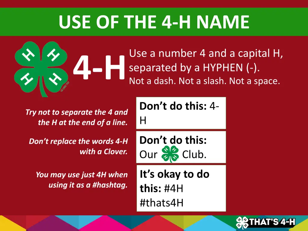 use of the 4 h name 4 h not a dash not a slash
