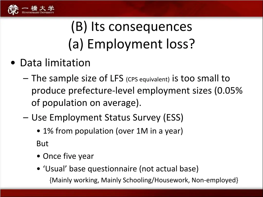 b its consequences a employment loss data