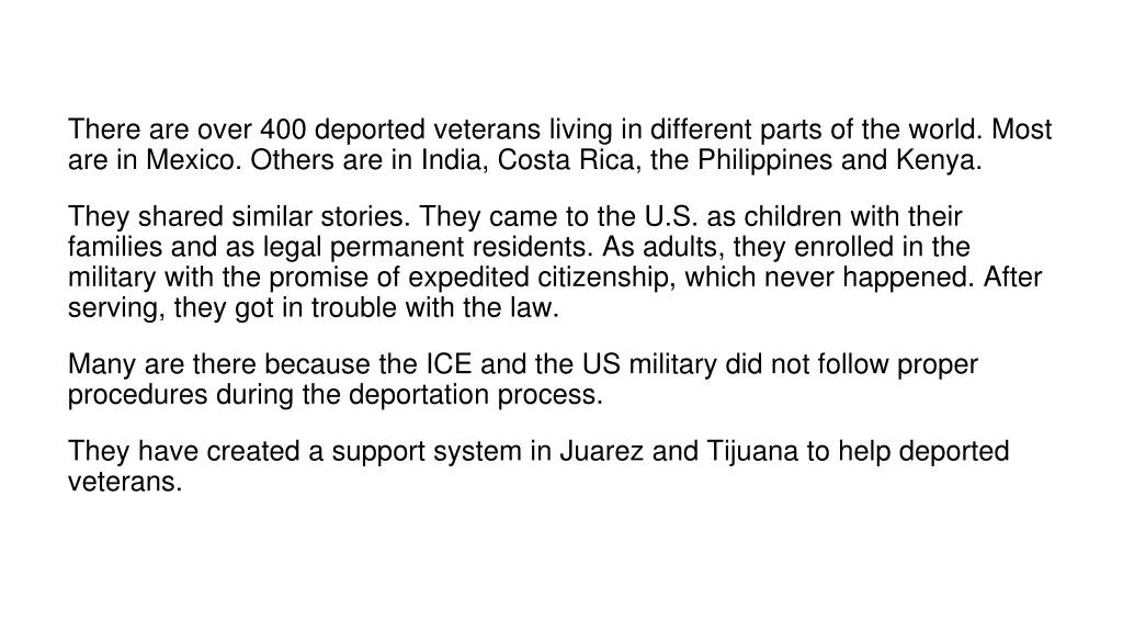there are over 400 deported veterans living