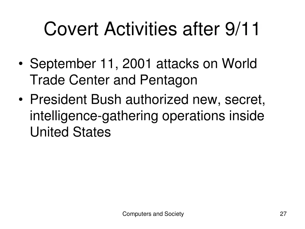 covert activities after 9 11