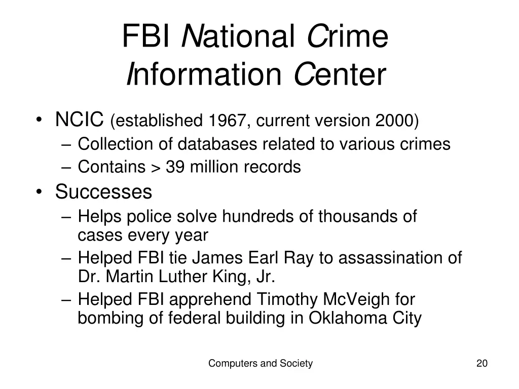 fbi n ational c rime i nformation c enter
