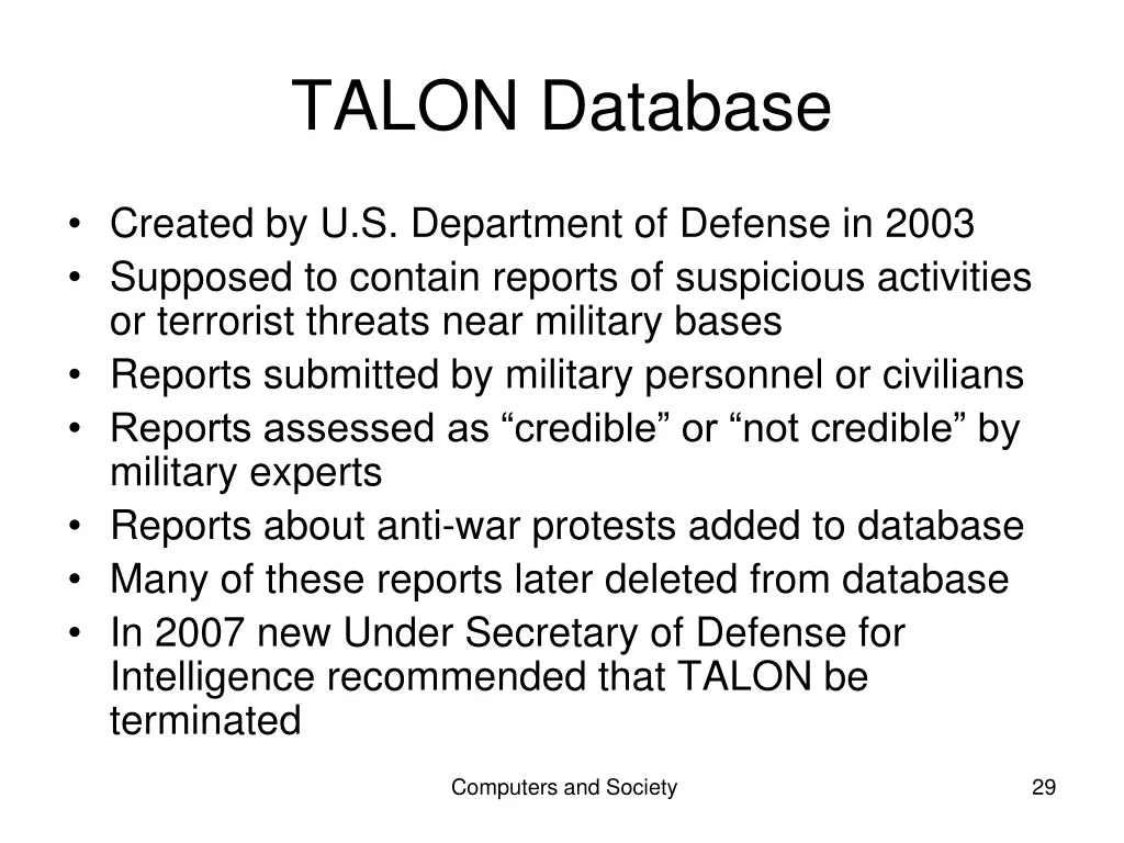 talon database