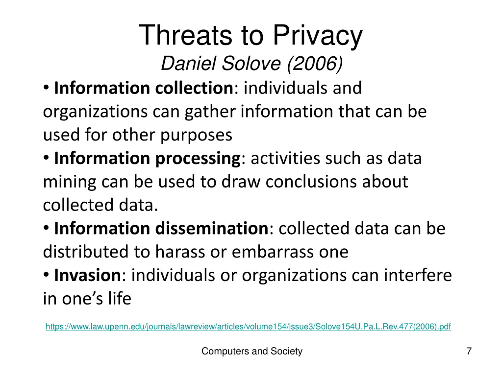 threats to privacy daniel solove 2006 information
