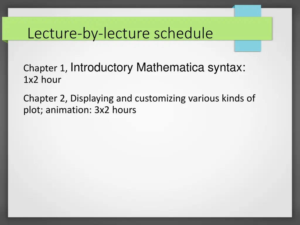 lecture by lecture schedule