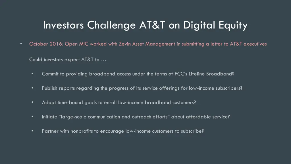 investors challenge at t on digital equity