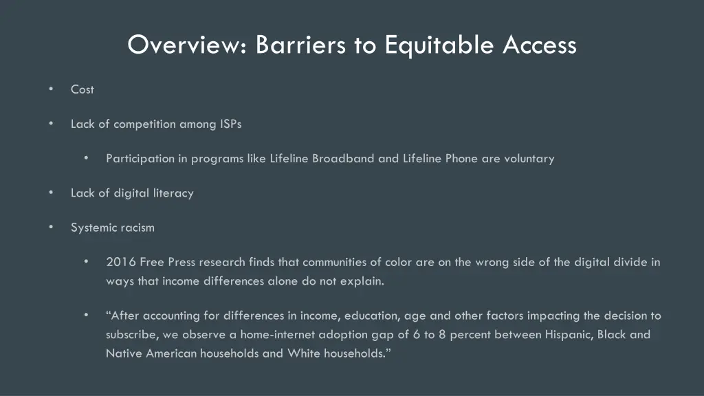 overview barriers to equitable access