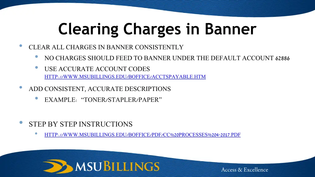 clearing charges in banner
