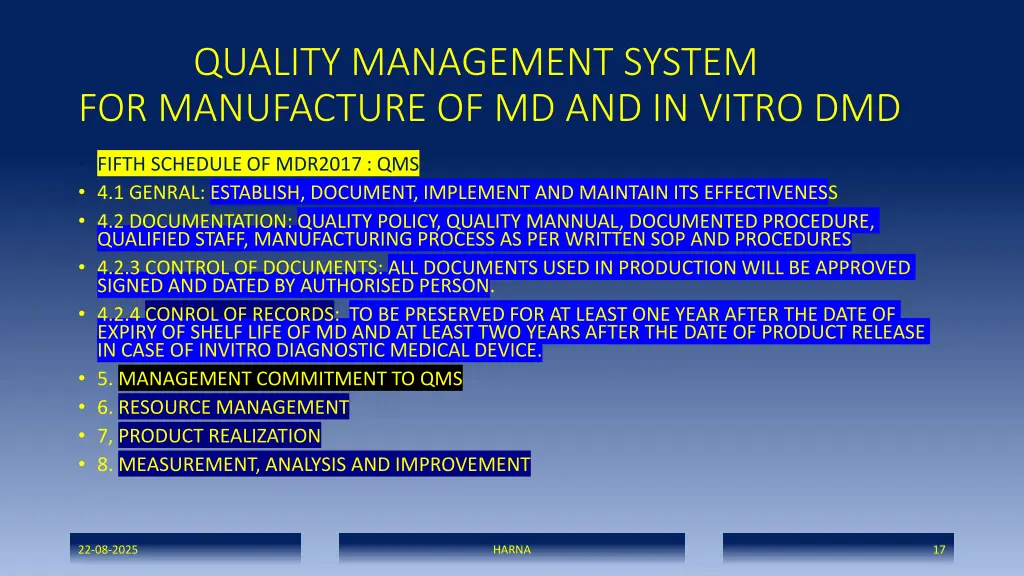 quality management system for manufacture