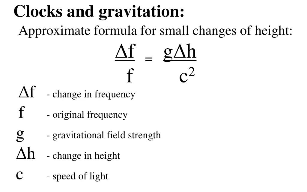 clocks and gravitation approximate formula