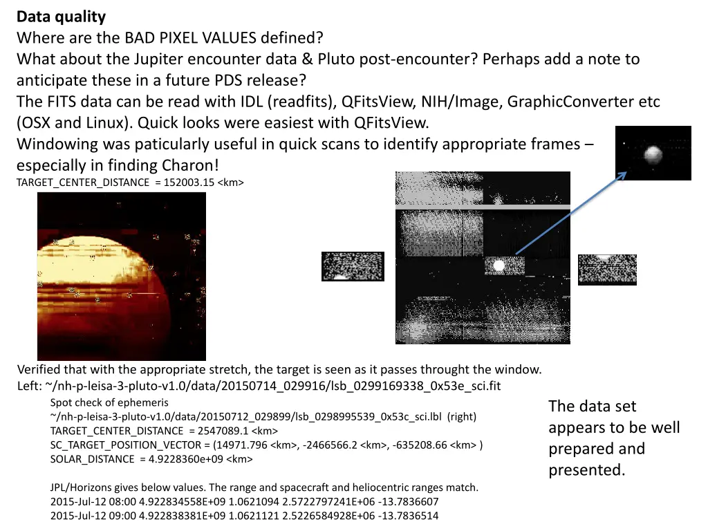 data quality where are the bad pixel values