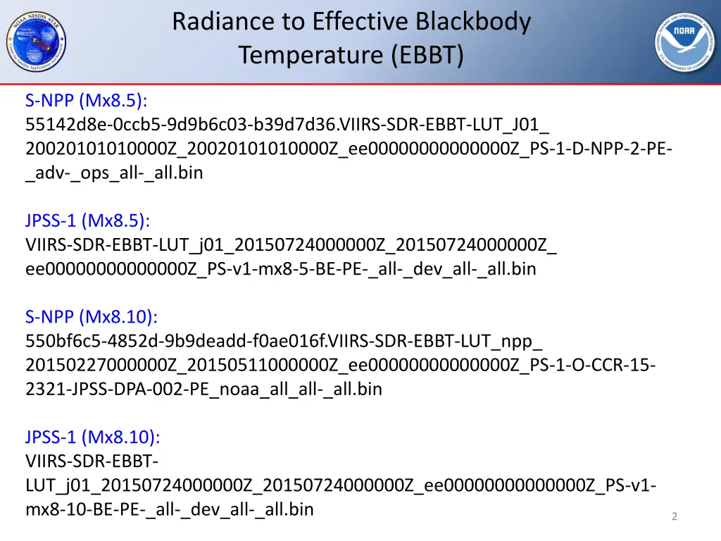 radiance to effective blackbody temperature ebbt