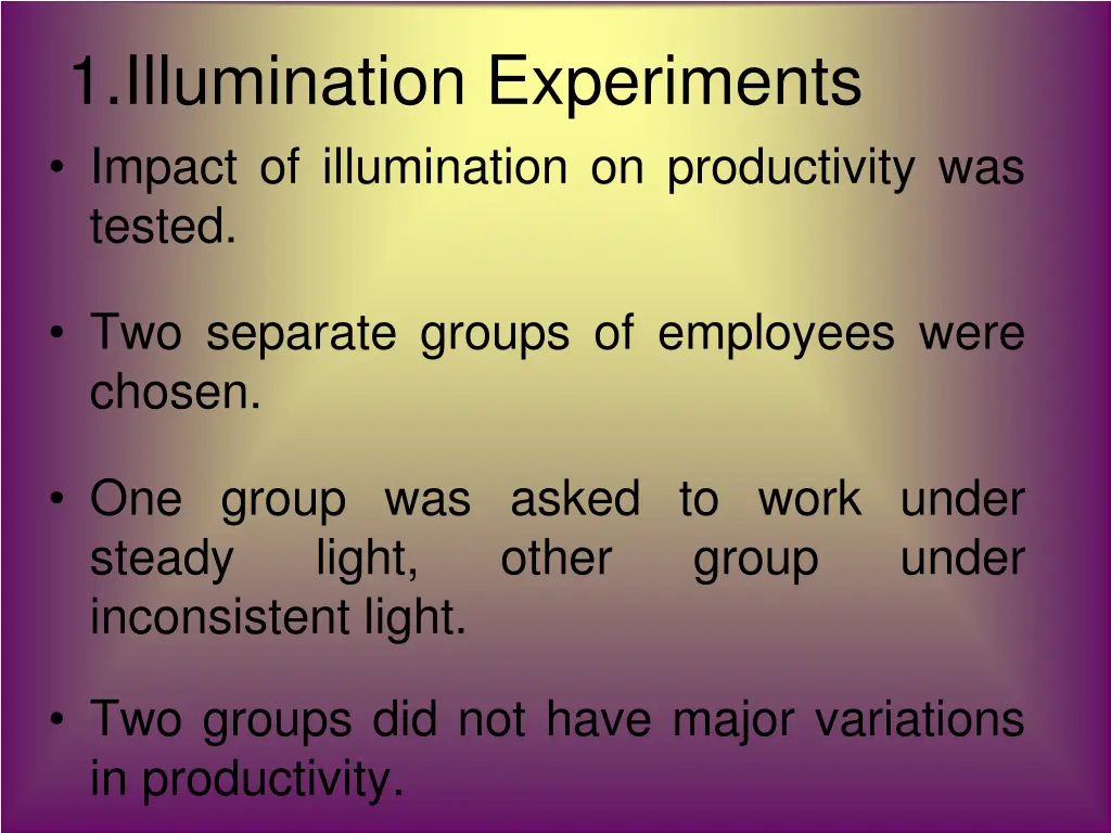 1 illumination experiments impact of illumination