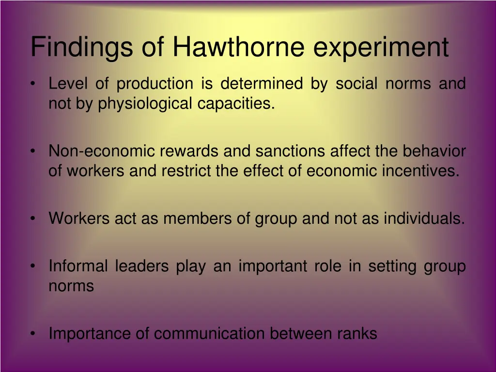 findings of hawthorne experiment