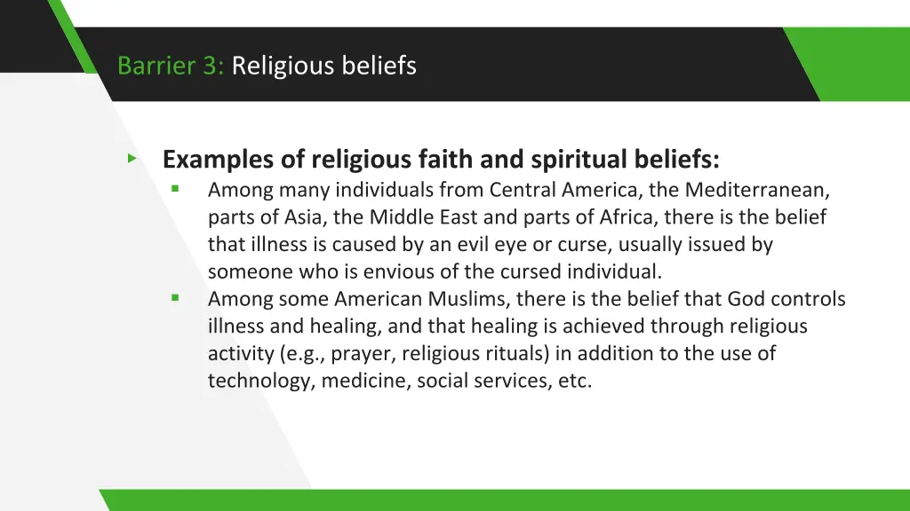 barrier 3 religious beliefs