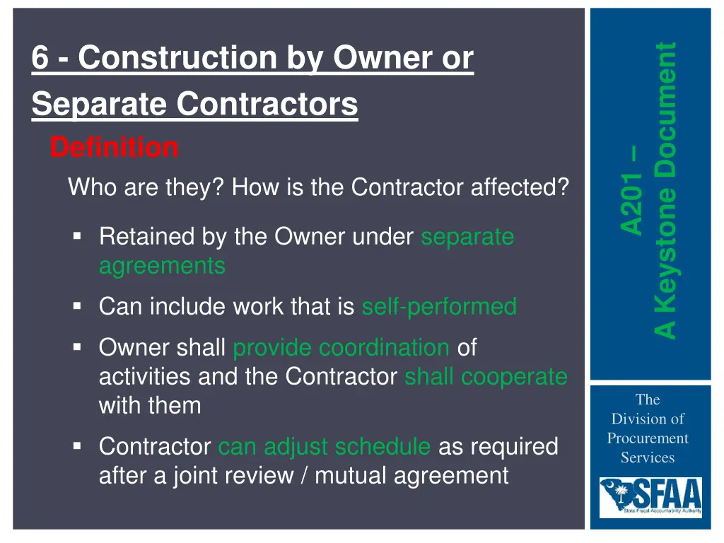 6 construction by owner or separate contractors