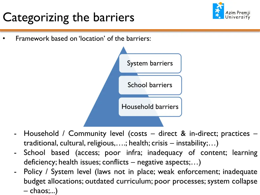 categorizing the barriers