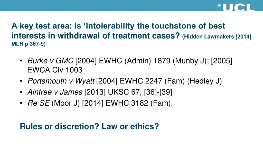 a key test area is intolerability the touchstone