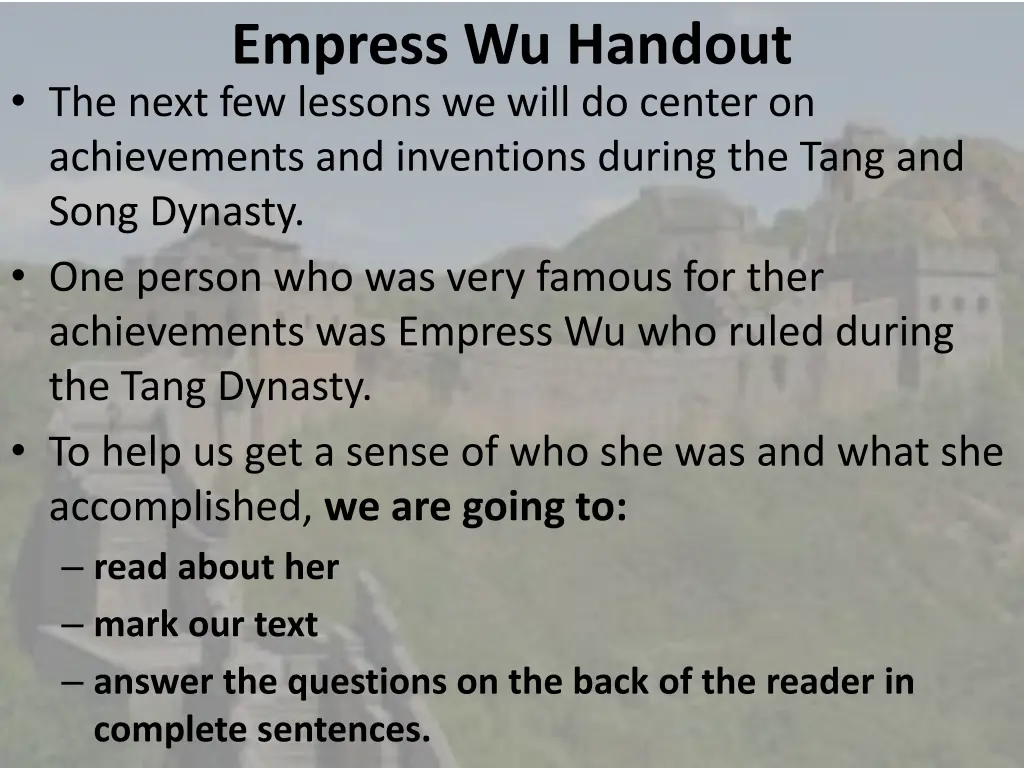 empress wu handout the next few lessons we will