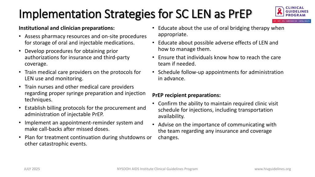implementation strategies for sc len as prep