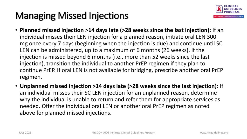 managing missed injections managing missed