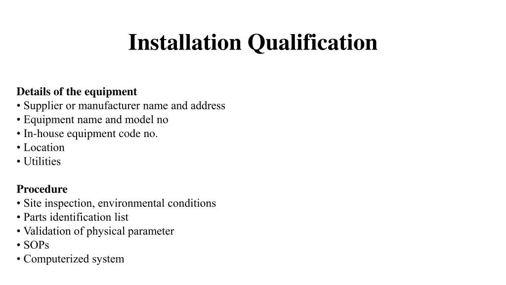 installation qualification