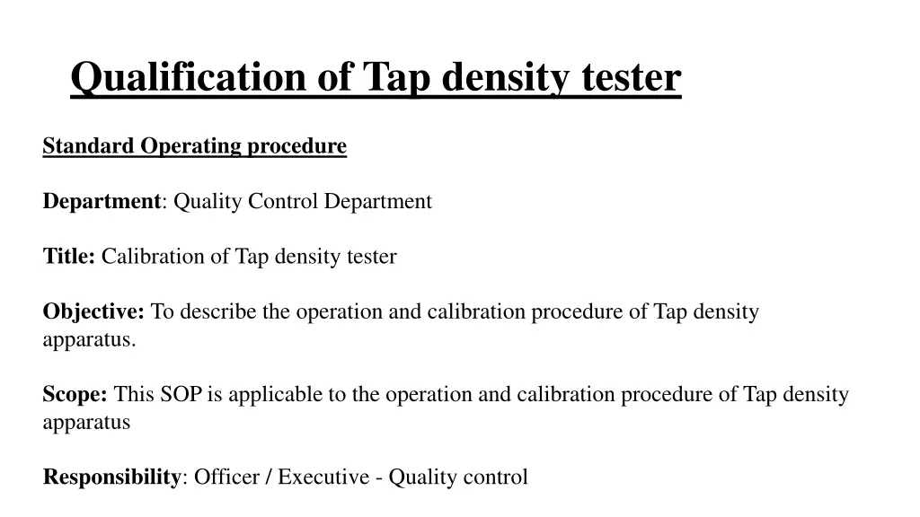 qualification of tap density tester