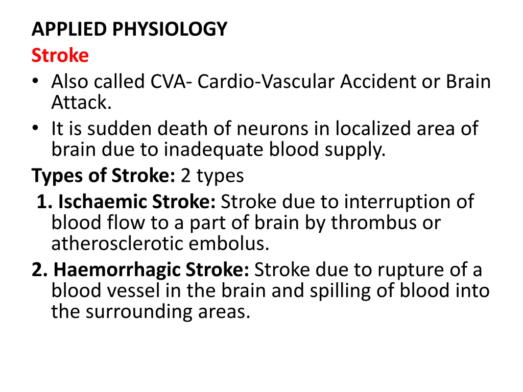 applied physiology stroke also called cva cardio