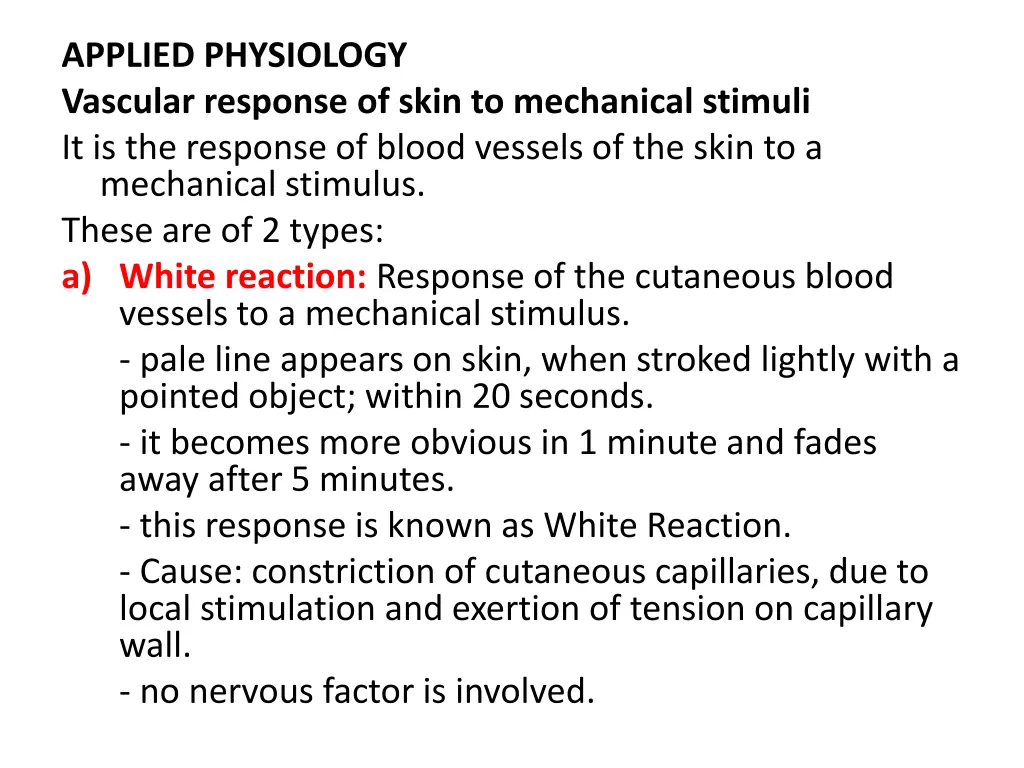 applied physiology vascular response of skin