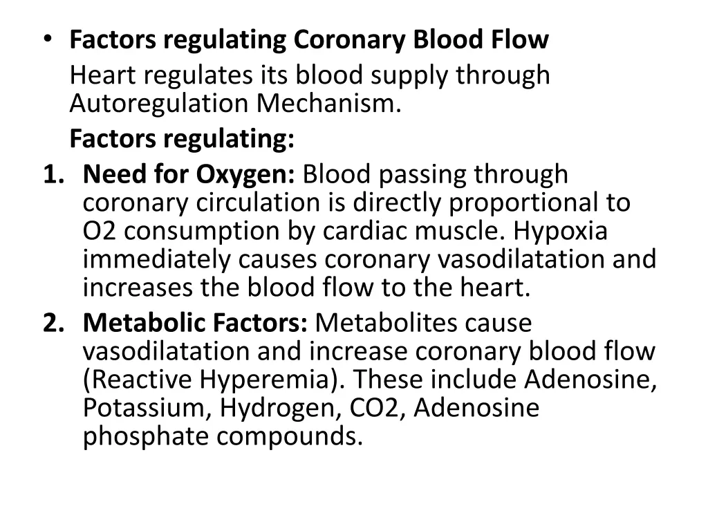 factors regulating coronary blood flow heart