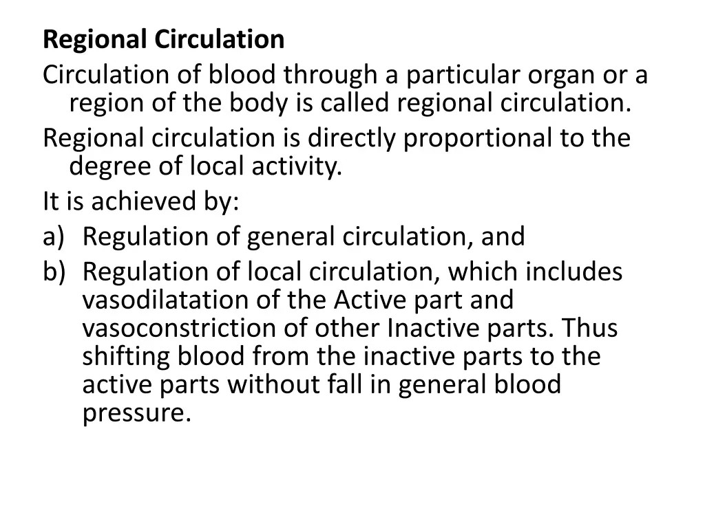 regional circulation circulation of blood through